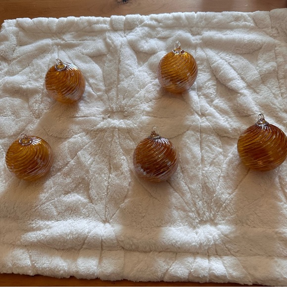 Amber Glass Holiday Ornaments Vintage Art Blown Elegant Decorative Swirl - Picture 1 of 6